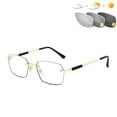 thumbnail image 1 of Mens Fashion Blue Light Blocking Rimless Reading Glasses, Metal Gold Rectangle Photochromic Sunglasses Readers, 1 of 6