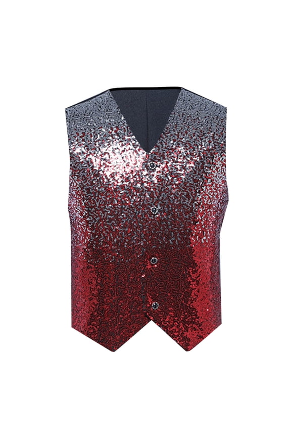 Mens Fashion Casual Button Sequin Gradient Stage Performance Vest Clothes
