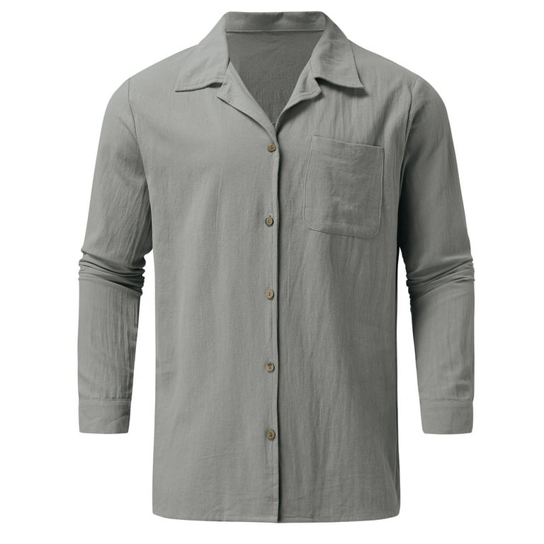 Mens Fashion Casual Classic Top Shirt Solid Color Pocket Cotton
