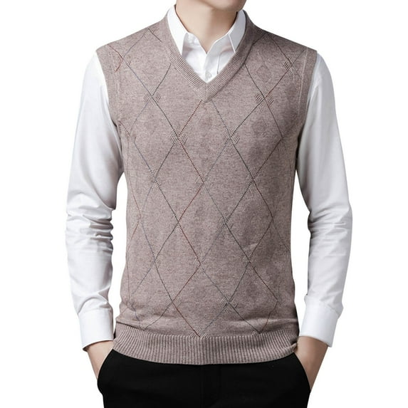 Mens Fashion Casual Jacquard V Neck Bottomed Plaid Shirt Sleeveless Sweater Vest Malbon
