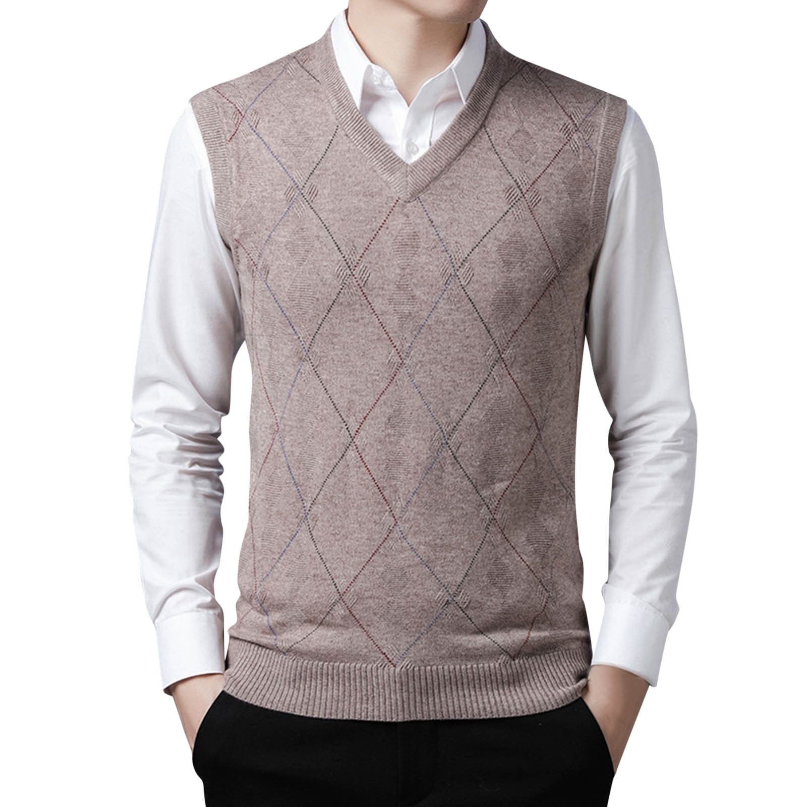Autumn New Men's V-neck Plaid Sweater main image 0
