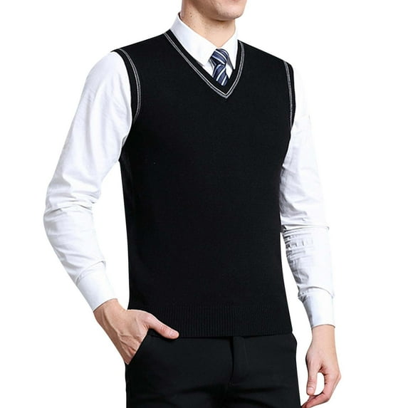 Mens Fashion Casual Jacquard V Neck Bottomed Plaid Shirt Sleeveless Sweater Vest