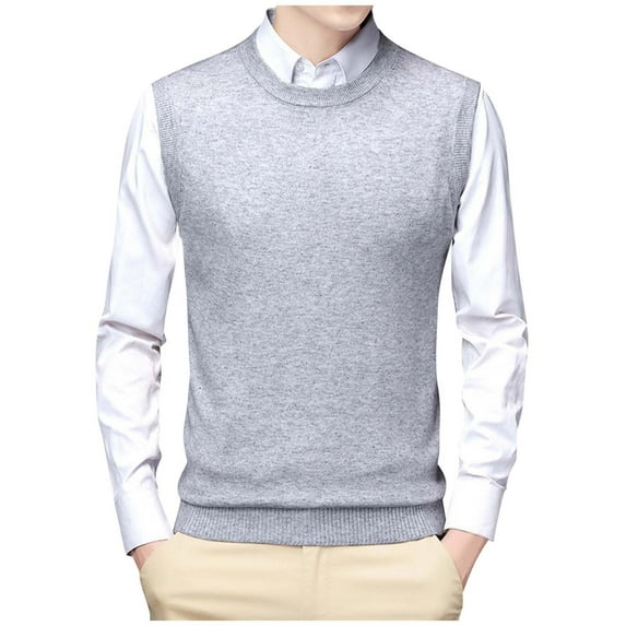 Mens Fashion Casual Jacquard V Neck Bottomed Plaid Shirt Sleeveless Sweater Vest