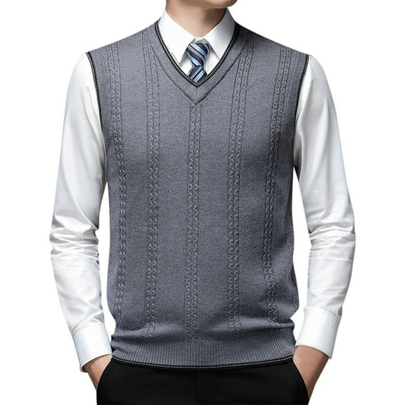 Mens Fashion Casual Jacquard V Neck Jacquard Bottomed Plaid Shirt Sleeveless Sweater Vest