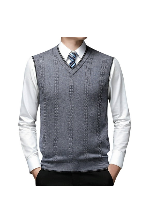 Mens Fashion Casual Jacquard V Neck Jacquard Bottomed Plaid Shirt Sleeveless Sweater Vest
