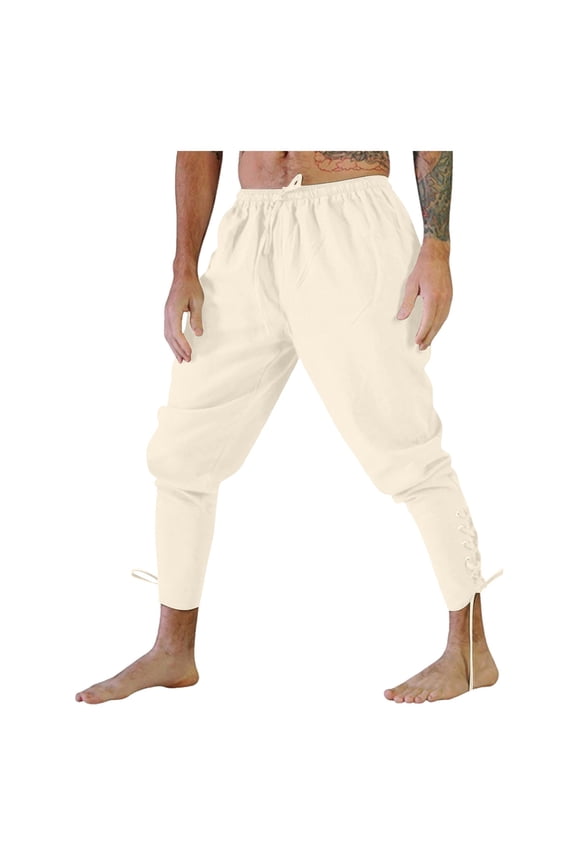 Mens Fashion Casual Loose Fit Retro Ankle Strap Lace Up Leggings Comfortable Trousers for Everyday Wear Pants Mens Fashion Joggers Sports Pants Trousers Mens Long Pants