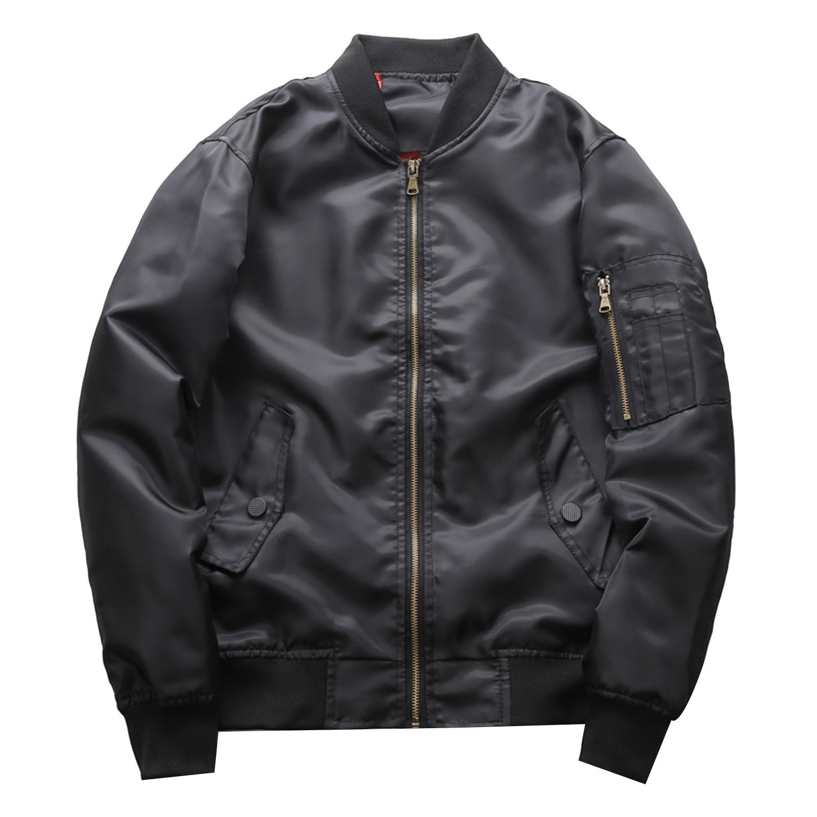 Mens Fashion Casual Loose Solid Color Stand Collar Pocket Jacket