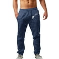 thumbnail image 1 of Mens Fashion Casual Printed Linen Pocket Lace Up Pants Large Size Pants Tracksuits Navy Xxxl, 1 of 4