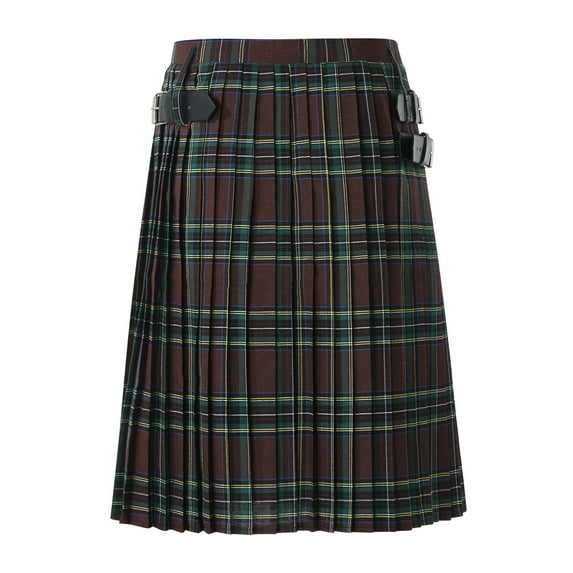 Mens Fashion Casual Retro Scottish Style Plaid Contrast Waistband Pleated Skirt