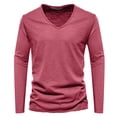 thumbnail image 1 of Mens Fashion Casual Solid Color Cotton V Neck Long Sleeve T Shirt Top, 1 of 4