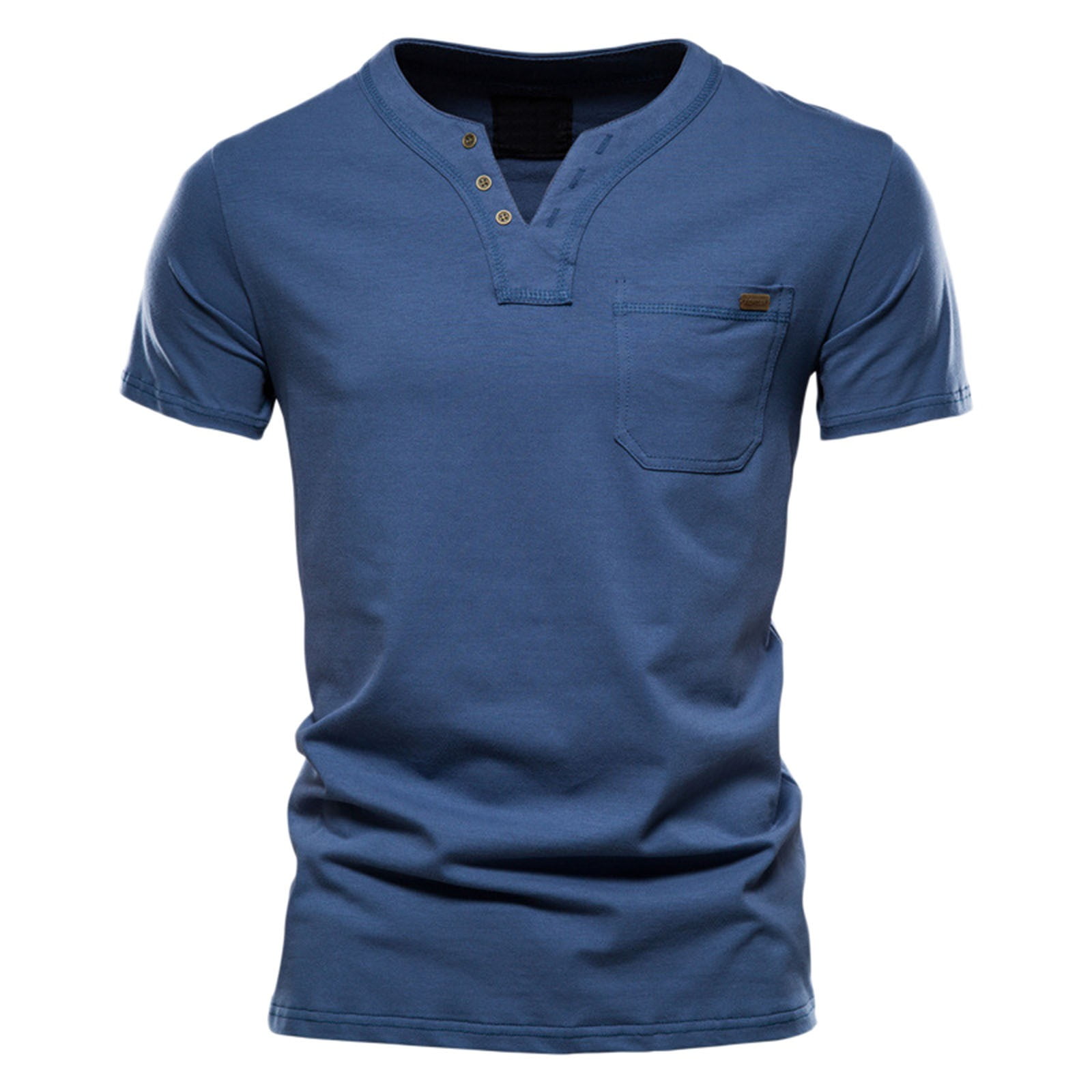 Mens Fashion Casual Solid Color Cotton V Neck Pocket Button Short