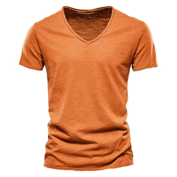 Mens Fashion Casual Solid Color V Neck Short Sleeve T Shirt Top