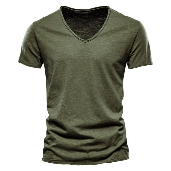 Mens Fashion Casual Solid Color V Neck Short Sleeve T Shirt Top