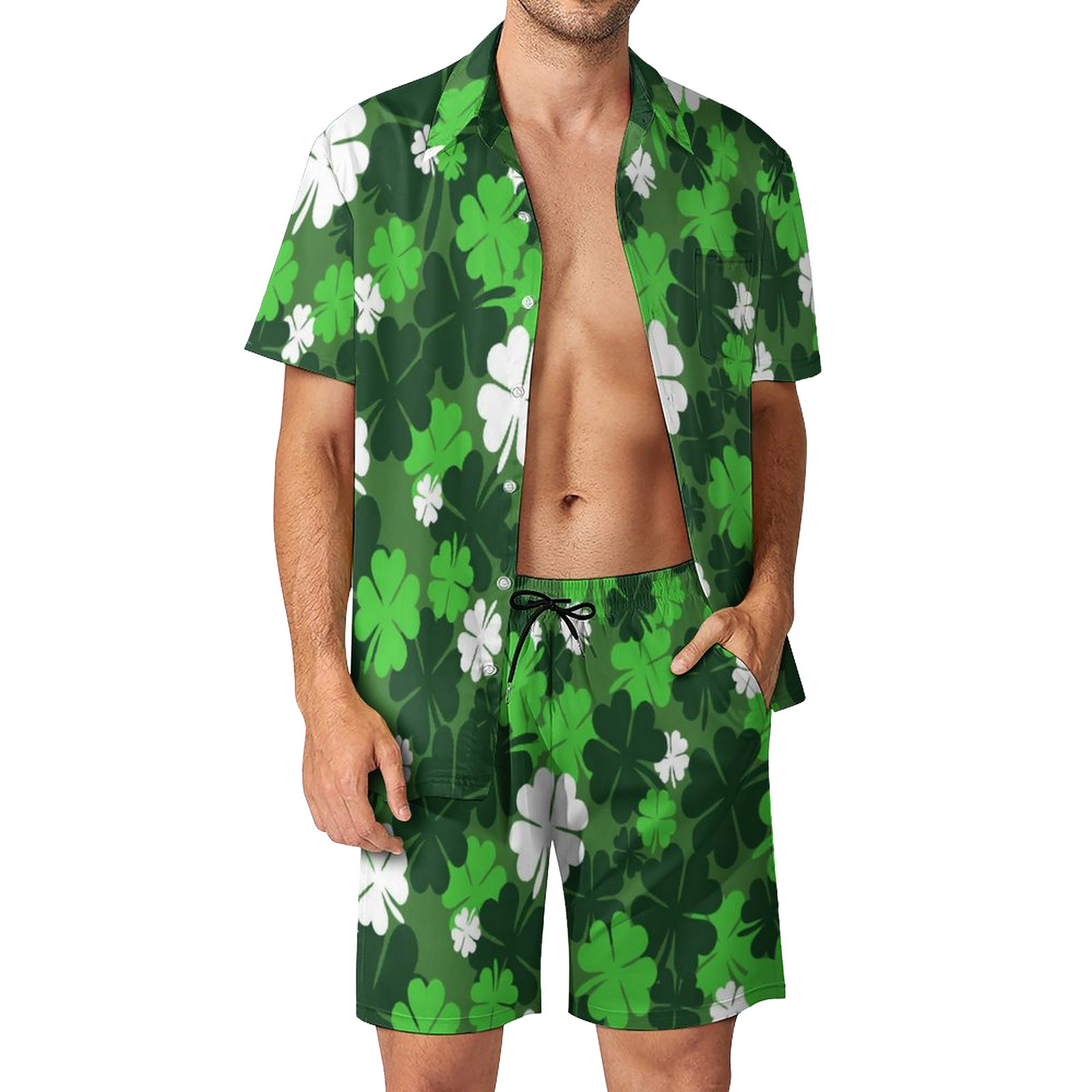 Mens Fashion Casual St Patricks Day Digital 3D Printing Short Sleeve