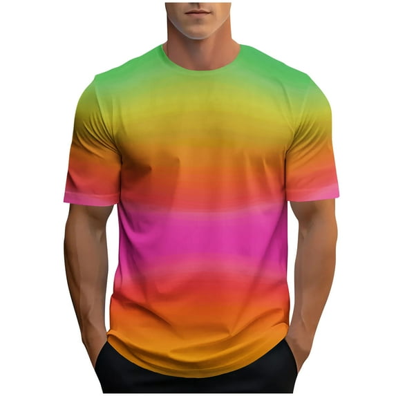 Mens Fashion Casual T-Shirt Tops Short Sleeve Gradient Color Summer Shirts Crewneck Athletic Gym Workout Tee