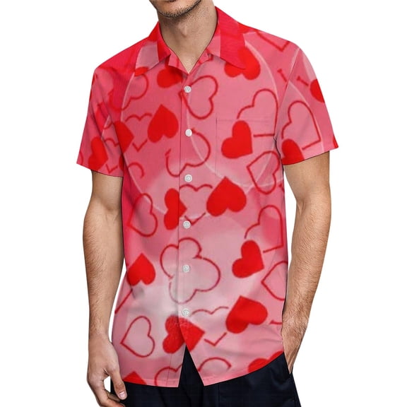 Mens Fashion Casual Valentines Day 3D Digital Printed Short Sleeved Shirt Tops,Pink,L