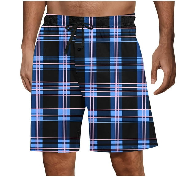 Mens Fashion Checkered Printing Shorts Elastic Waist Drawstring Shorts Summer Vacation Beach Shorts