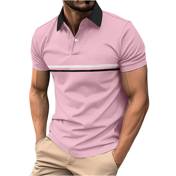 Mens Fashion Color Block Shirts Casual Short Sleeve T Shirt Striped Moisture Wicking Golf Shirts Tops