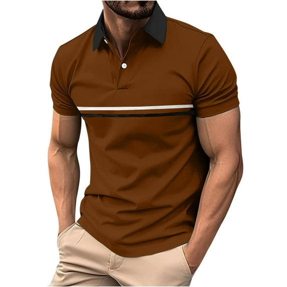 Mens Fashion Color Block Shirts Casual Short Sleeve T Shirt Striped Moisture Wicking Golf Shirts Tops