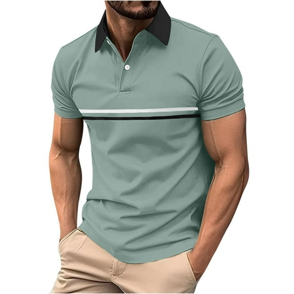 Mens Fashion Color Block Shirts Casual Short Sleeve T Shirt Striped Moisture Wicking Golf Shirts Tops