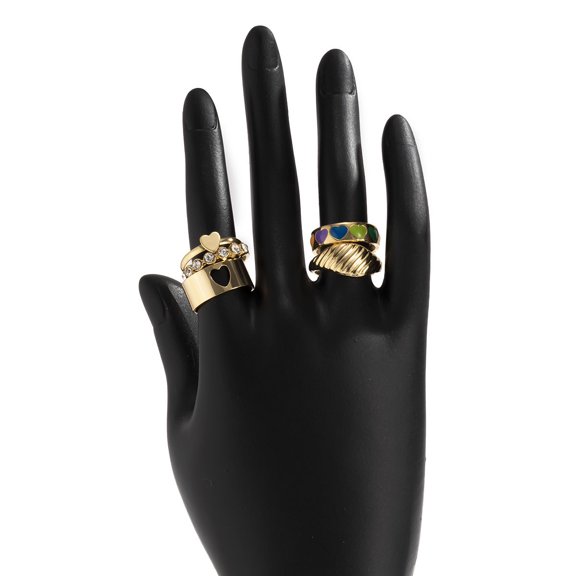 Mens Fashion Diamond Ring Set: Electroplated Alloy Metal Rhinestone Crystal Inlay Heart-Shaped Rings for Hip Hop Style