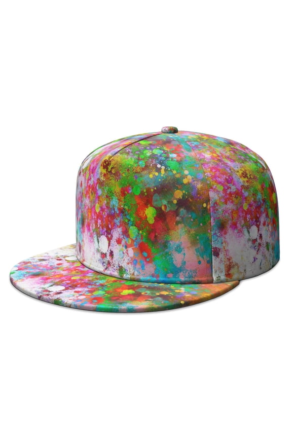 Mens Fashion Flat Bill Cap - Chic Retro Snapback Hat with Full Panel Print, Artistic Abstract Design, Durable Fabric & Adjustable Fit for Streetwear