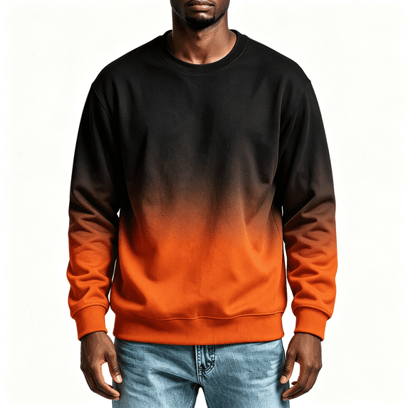 Mens Fashion Gradient Sweatshirt Casual Loose Long Sleeve Crewneck Pullover Tops Orange M-4XL