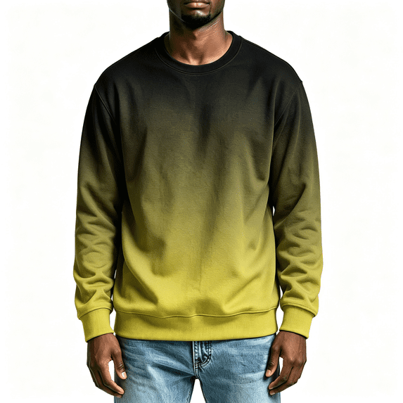 Mens Fashion Gradient Sweatshirt Casual Loose Long Sleeve Crewneck Pullover Tops Yellow M