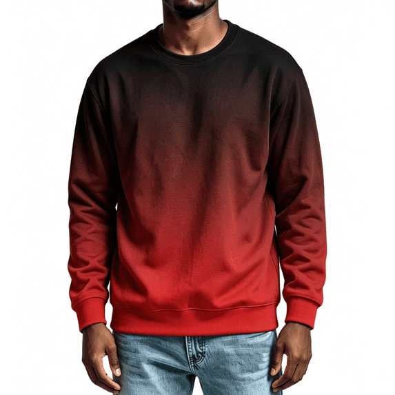 Mens Fashion Gradient Sweatshirt Crewneck Loose Casual Long Sleeve Pullover Tops Red 3XL