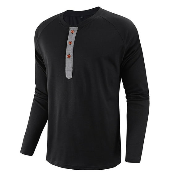 Mens Fashion Henley Shirts Long Sleeve Button Cotton T-Shirt Crewneck Sweatshirts Casual Slim Fit Tops Comfy Basic Shirts Lightweight Pullover Workout Shirt