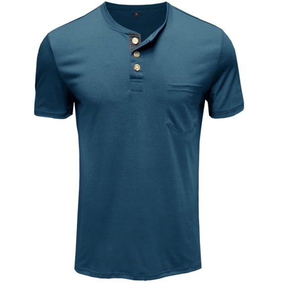 Mens Fashion Henley Shirts Long Sleeve Button Cotton T-Shirt with Pocket