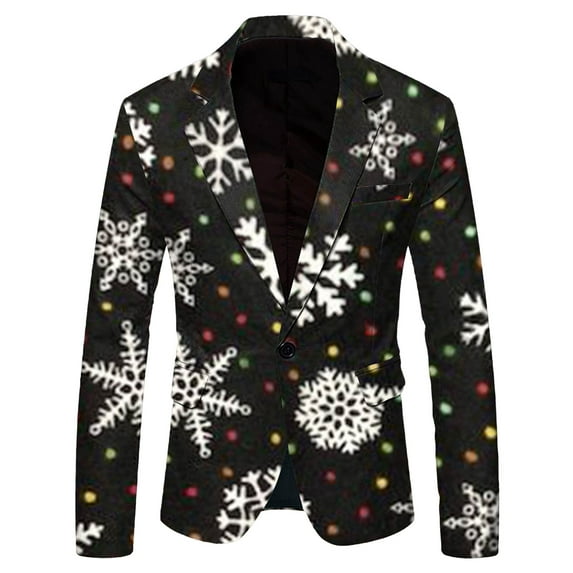 Mens Fashion Leisure Christmas Printed Pocket Jacket Suit Jacket