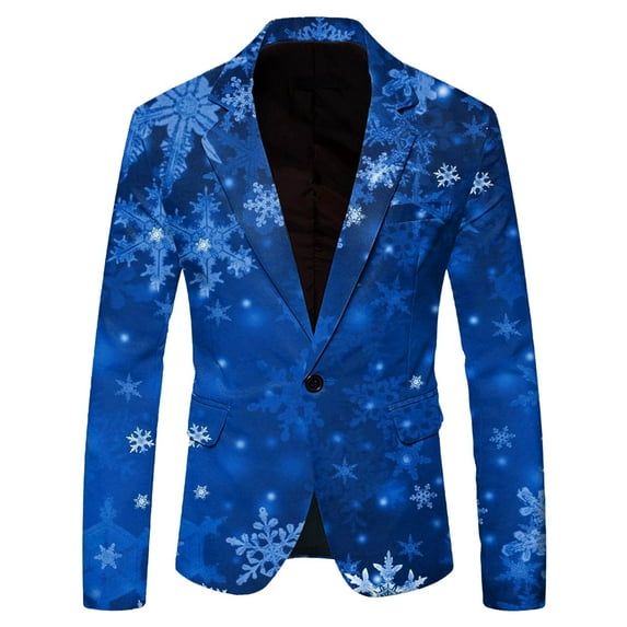Mens Fashion Leisure Christmas Printed Pocket Jacket Suit Jacket
