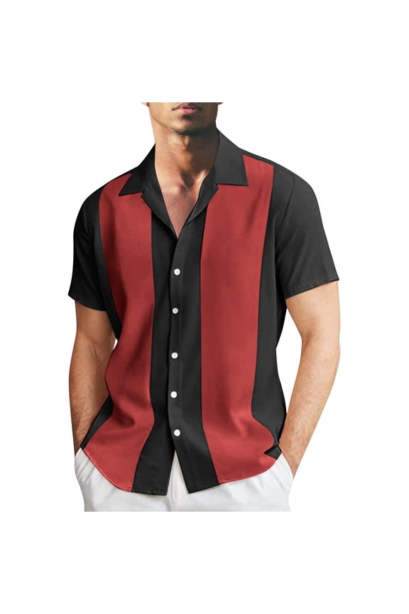 Mens Fashion And Leisure Color Matching Lapel Button Half Sleeve Shirt T Shirt Short Sleeve Shirt Mens Short Sleeve Dress Shirts Mens Nice Shirts Summer Blouse Fit Sleeve Mens Long Sleeve T Shirts