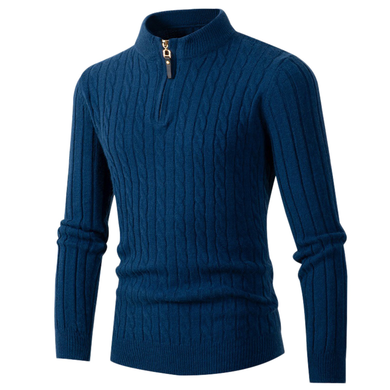 Mens Fashion Leisure Solid Wool Knitting Versatile Stand Collar Long ...