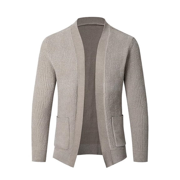 Mens Fashion Leisure Solid Wool Knitting Versatile Stand Collar With PocketLong Sleeve Style Cardigan Sweater