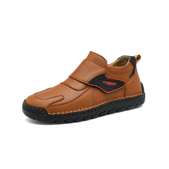 Mens Fashion Loafers Leather Casual Shoes Lightweight Comfortable Walking Shoes Non-slip Soft Driving Shoes Yellow 7.5 US