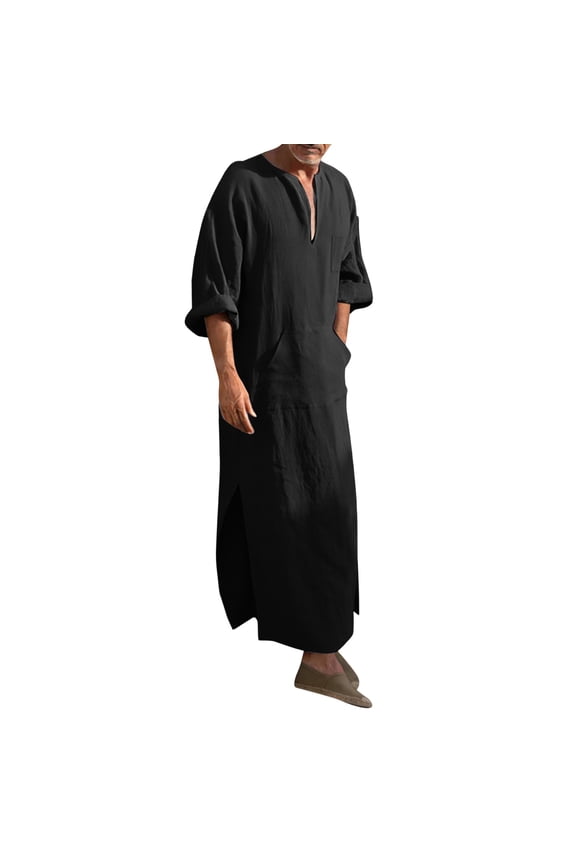 Mens Fashion Long Sleeve Linen Tunic Shirt With Modern Casual Minimalist Clothes