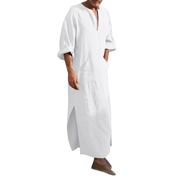 Mens Fashion Long Sleeve Linen Tunic Shirt With Modern Casual Minimalist Clothes