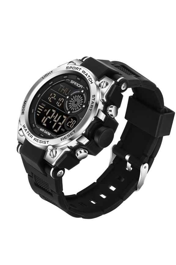 Mens Fashion Military Multifunction Digital Watches 50M Water Resistant Electronic LED Backlight Sports Watch Unisex Outdoor Sport WatchBlack silver