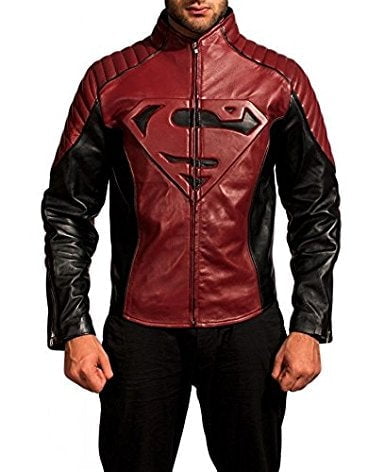 Mens Fashion Padded Shoulder Black & Maroon Comic leather Jacket ...