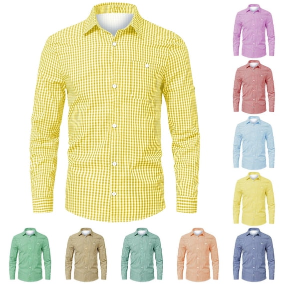 Mens Fashion Plaid Button Down Shirts Regular-Fit Long-Sleeve Classic Dress Shirts Comfort Casual Shirt
