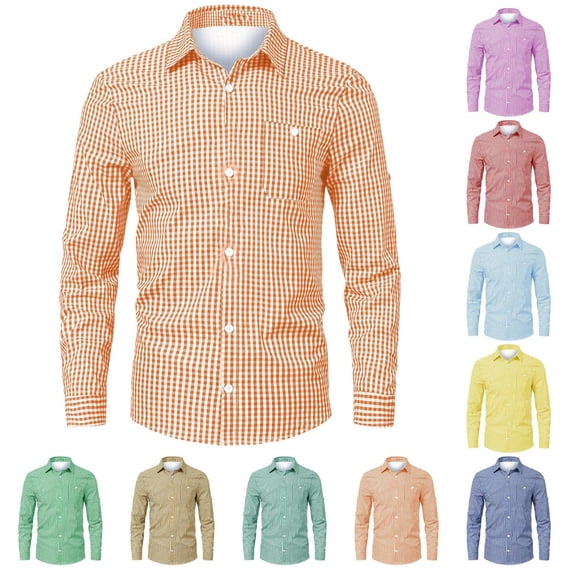 Mens Fashion Plaid Button Down Shirts Regular-Fit Long-Sleeve Classic Dress Shirts Comfort Casual Shirt