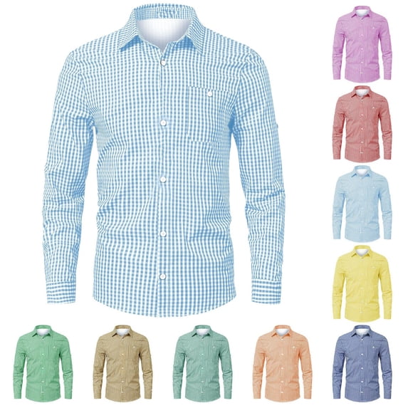 Mens Fashion Plaid Button Down Shirts Regular-Fit Long-Sleeve Classic Dress Shirts Comfort Casual Shirt