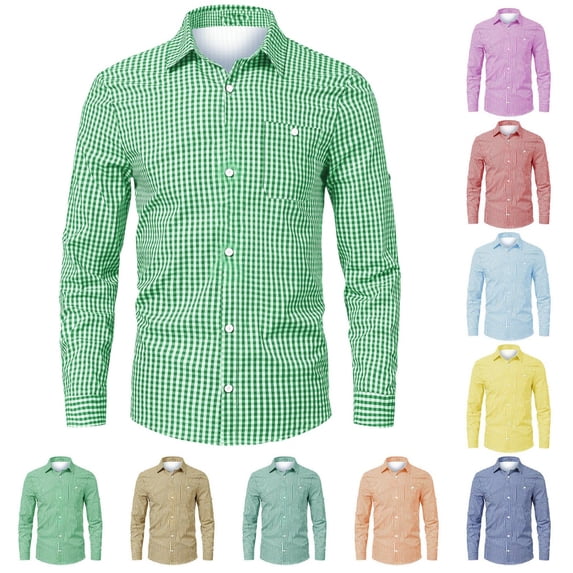 Mens Fashion Plaid Button Down Shirts Regular-Fit Long-Sleeve Classic Dress Shirts Comfort Casual Shirt