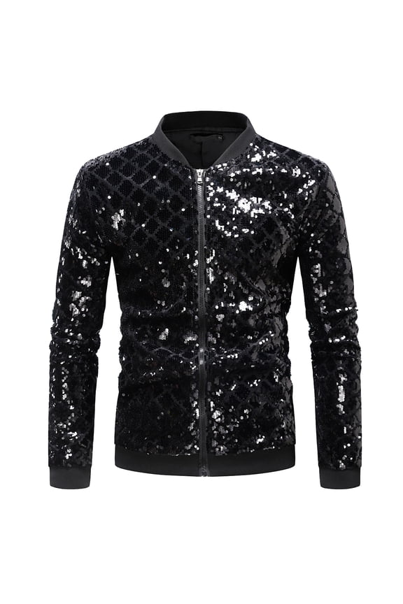 Mens Fashion Plaid Versatile Jacket Purchasing Mens Sequin Stand Collar Jacket