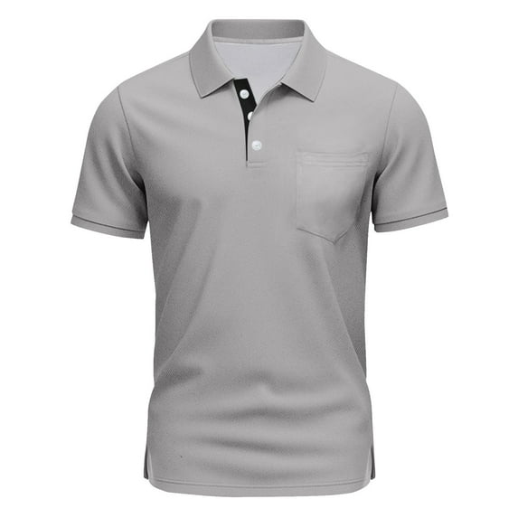 Mens Fashion Polo Shirts Cotton Classic Short Sleeve Thermal Button Shirt with Pocket Light Gray M