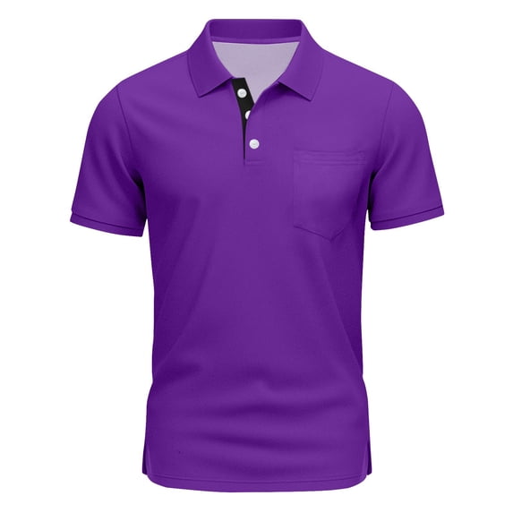 Mens Fashion Polo Shirts Cotton Classic Short Sleeve Thermal Button Shirt with Pocket Purple 3XL