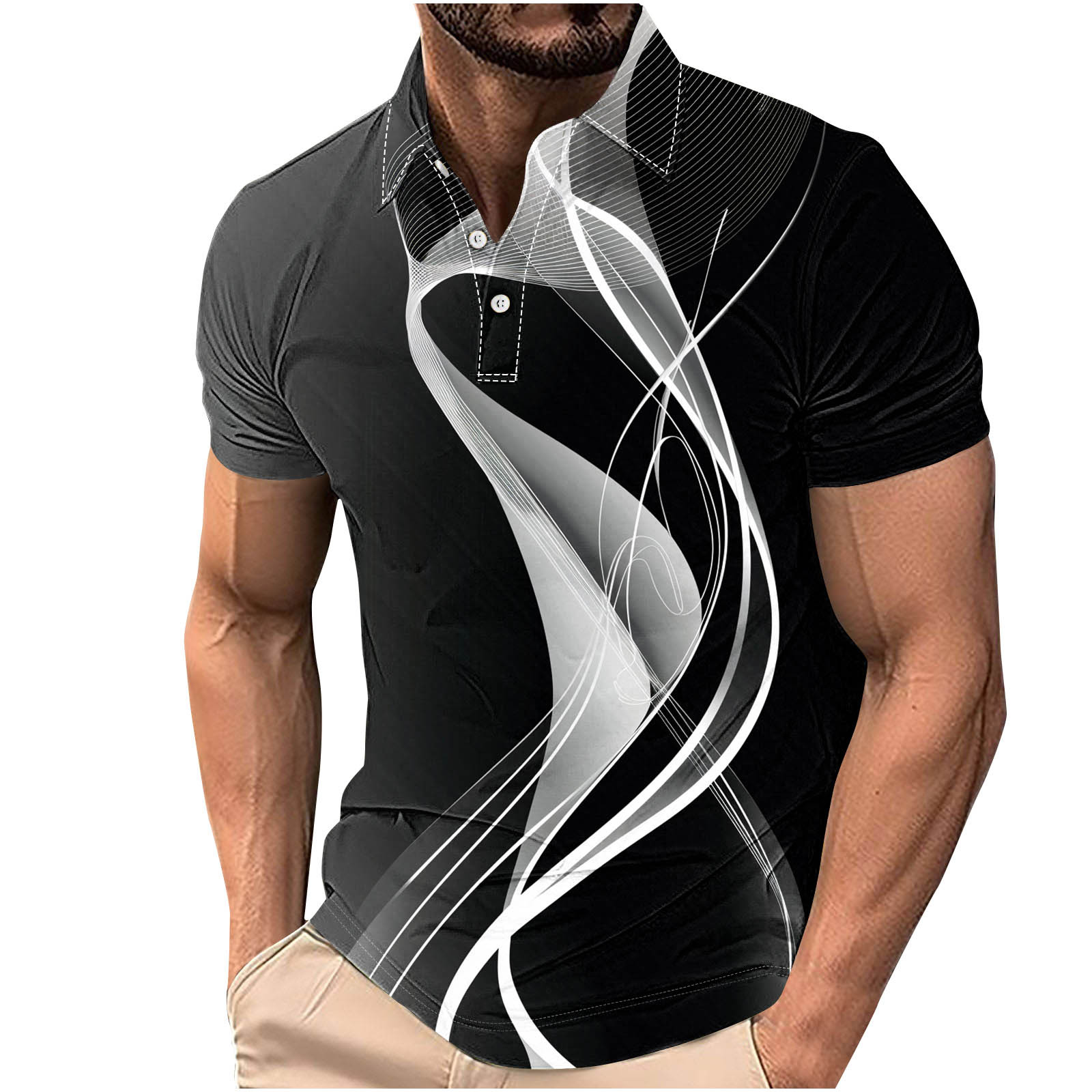 Men's Short Sleeve Button Down Shirt - Abstract Print Hawaiian Style Beach Shirt