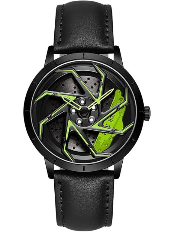 Mens Fashion Racing Watch Creative 3D Spinning Car Wheel Rotating Design Stainless Steel Large Dial Skeleton Waterproof Watch,Suitable for Men and Car Enthusiasts